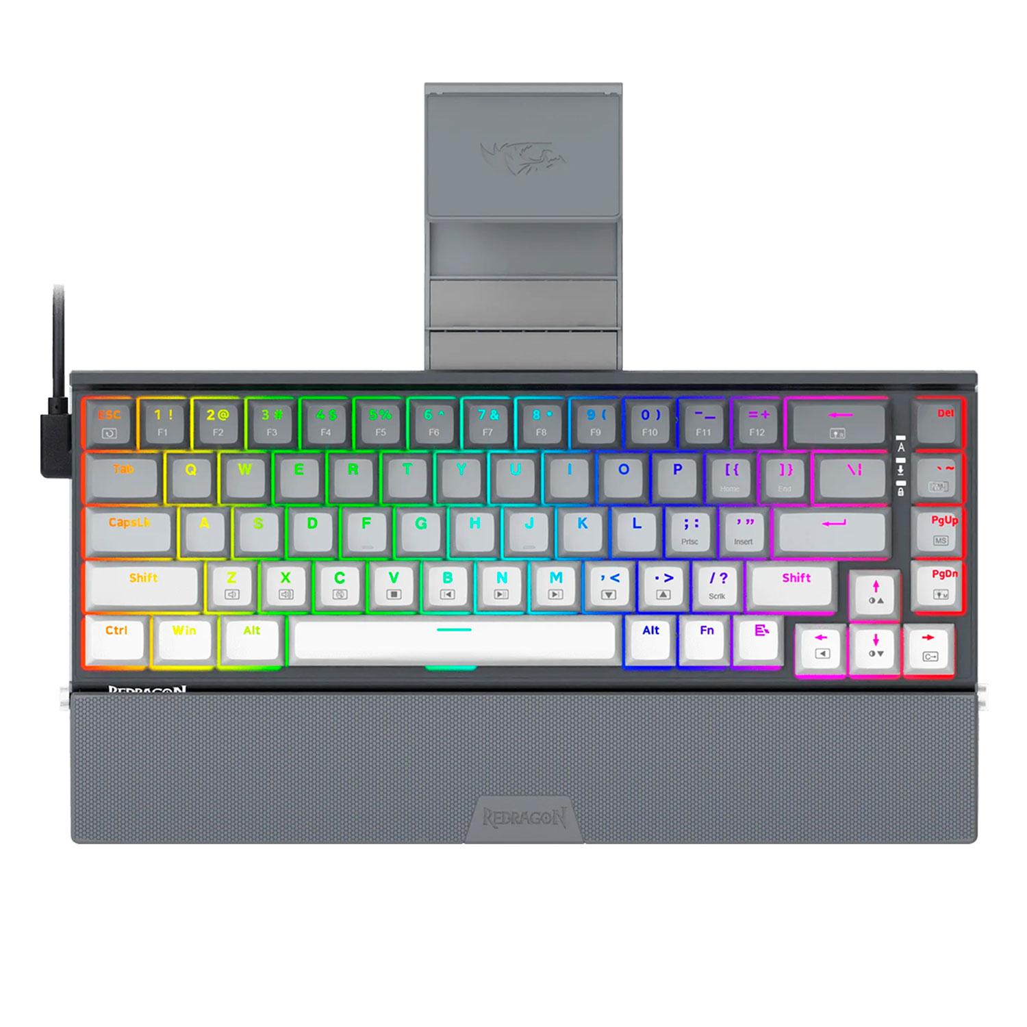 Teclado Redragon K641g Gw Rgb Shaco 65 % Hotswap Con Soporte Para Teléfono - Gris