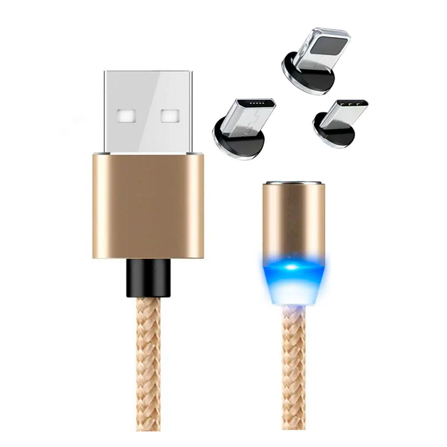 Cable Magnético Usb 2.0 A Lightning Tipo C Micro Usb Smartzla Sat-c005 De 1 M, Oro
