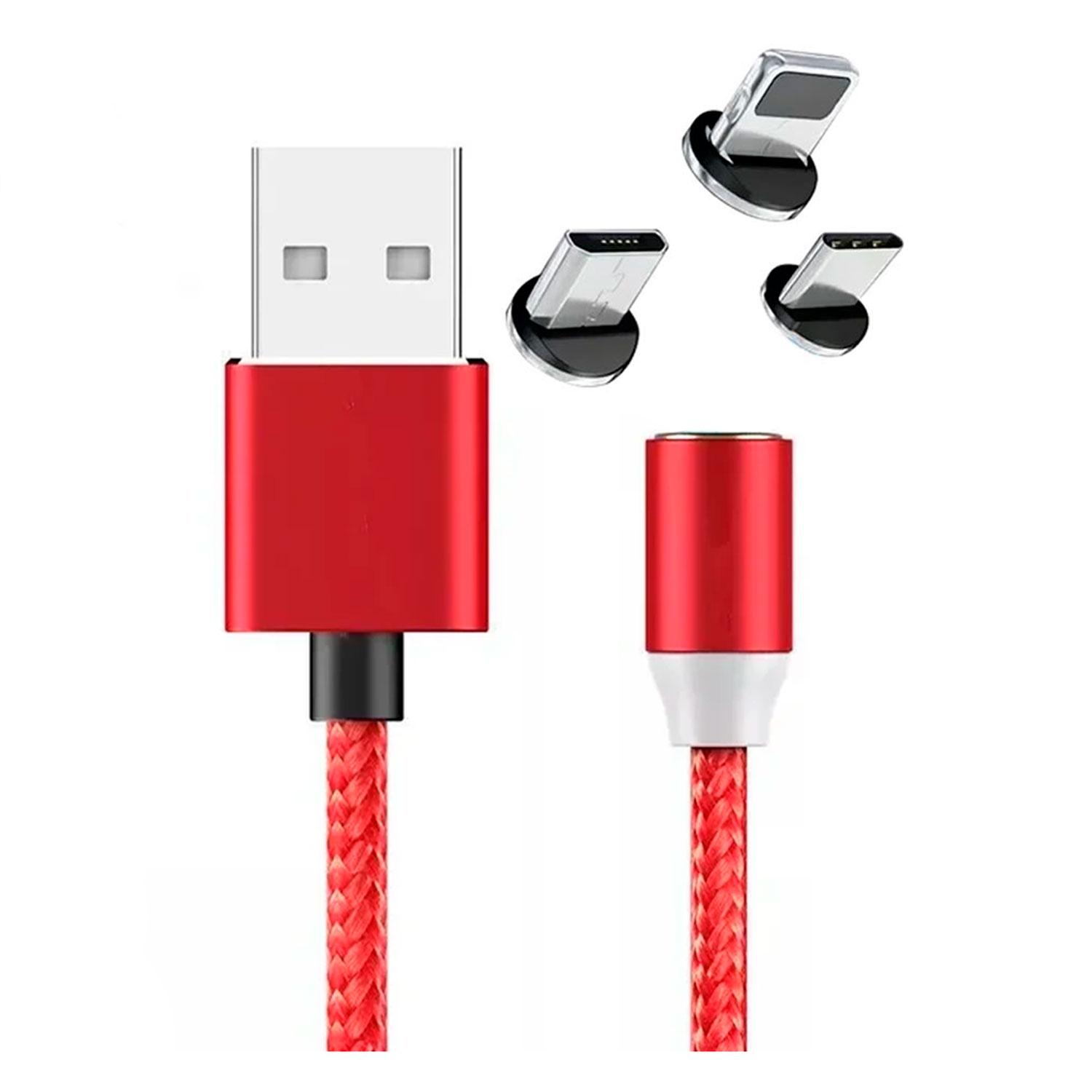 Cable Magnético Usb 2.0 A Lightning Tipo C Micro Usb De Smartzla Sat-c005 De 1 M, Color Rojo