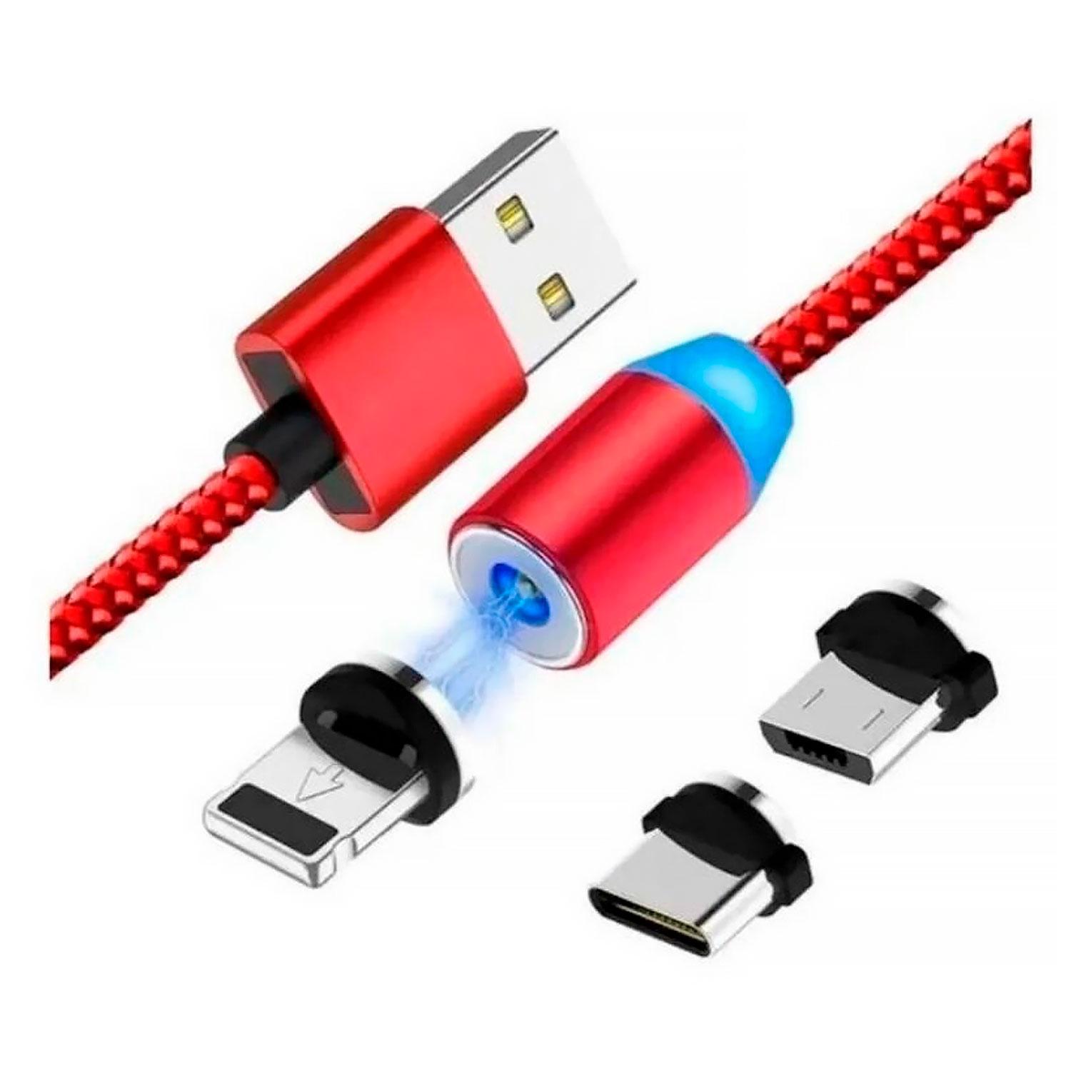 Alternative view of Cable Magnético Usb 2.0 A Lightning Tipo C Micro Usb De Smartzla Sat-c005 De 1 M, Color Rojo