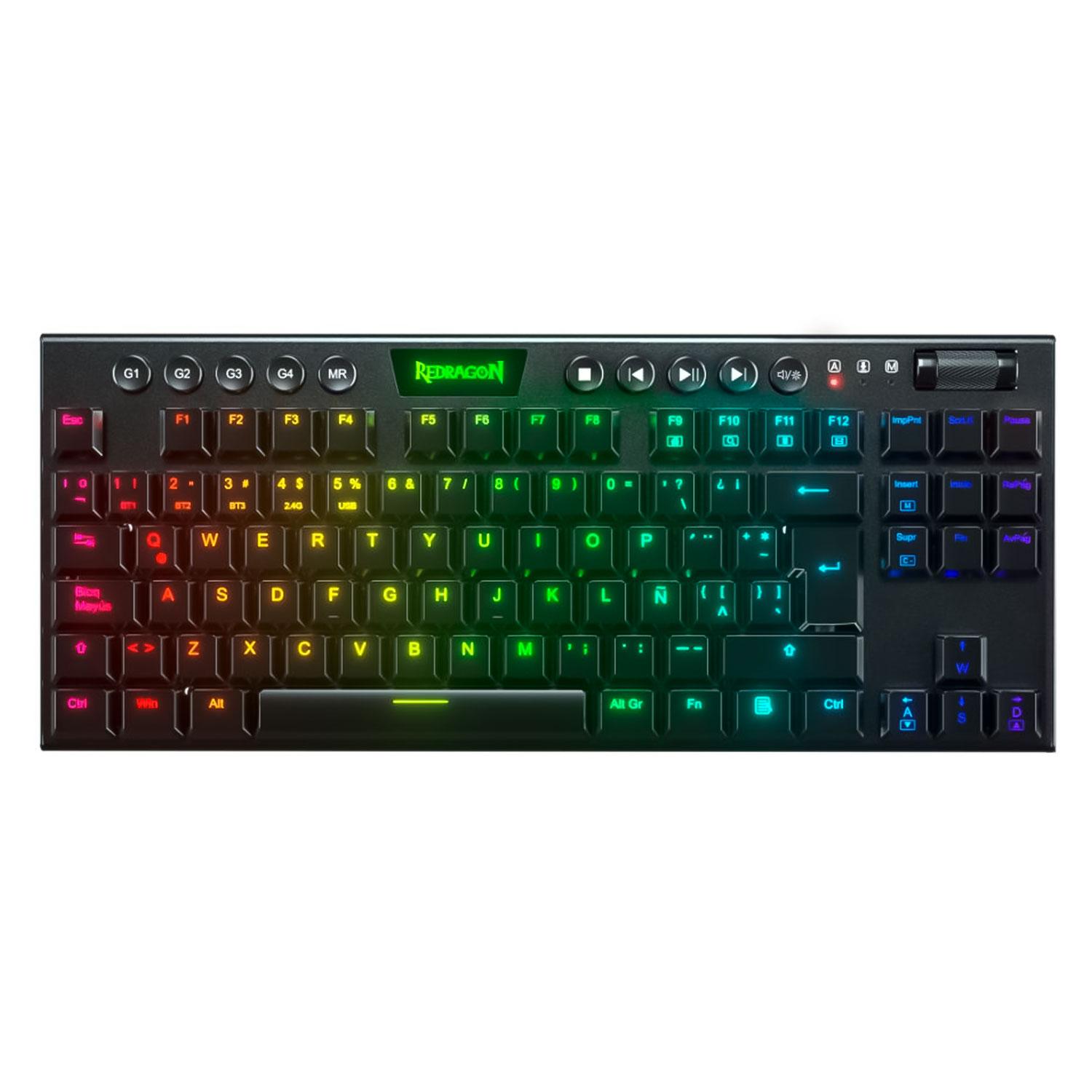 Teclado Para Juegos Redragon Horus Tkl K621-rgb-pro Con Diseño Rojo, Interruptores, 80 % Inalámbrico, Bluetooth, Con Y Sin Cables, Color Negro