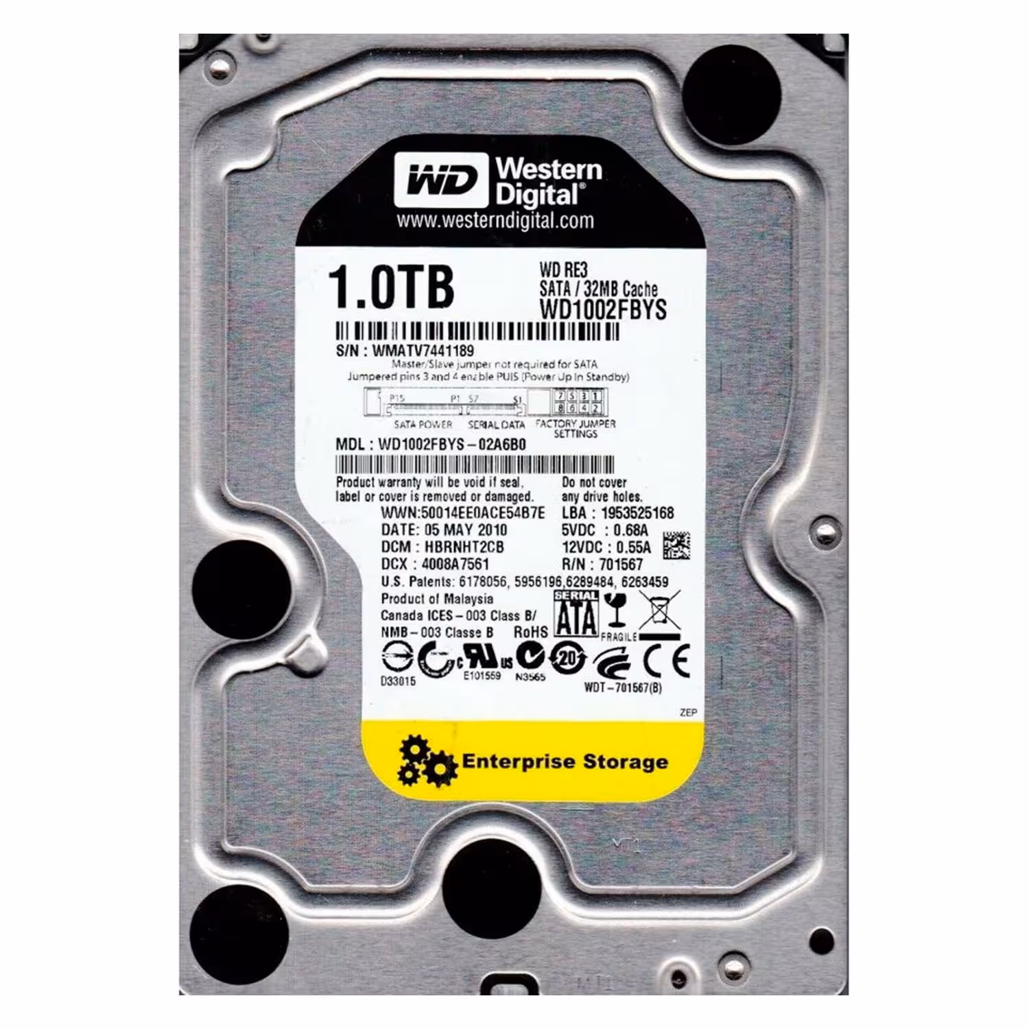 Hd Western Digital Wd Re3 3.5" 1tb Sata 3 7200prm - Wd1002fbys
