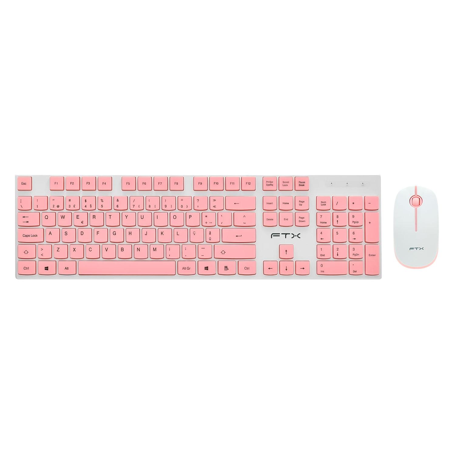 Kit De Teclado Y Ratón Inalámbricos Ftx Gk600 En Portugués, Color Rosa