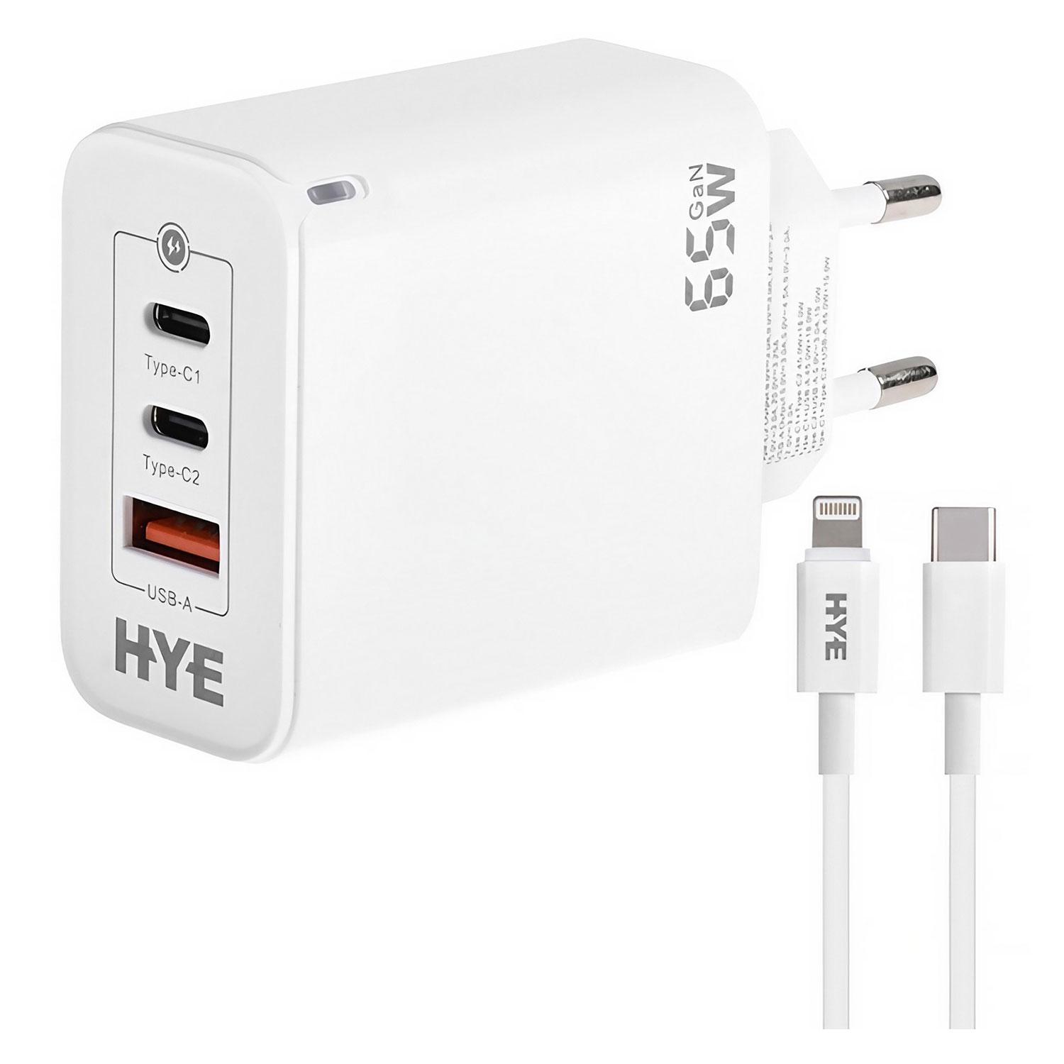 Cargador Usb-a/usbc De Carga Rápida De 65 W Hye Hyec79l + Cable - Blanco