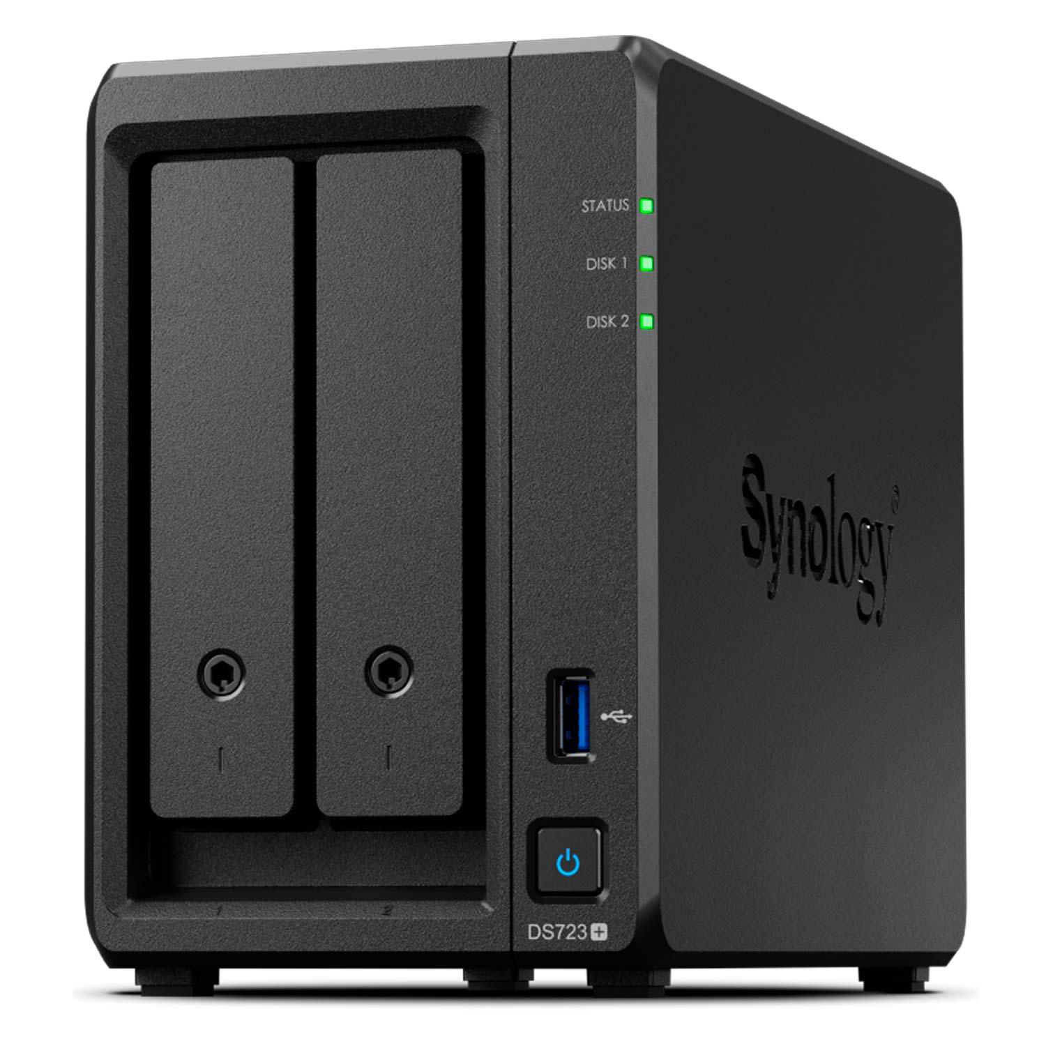 Servidor De Almacenamiento Nas De 2 Bahías Synology Diskstation Ds723+ Amd Ryzen R1600, Color Negro