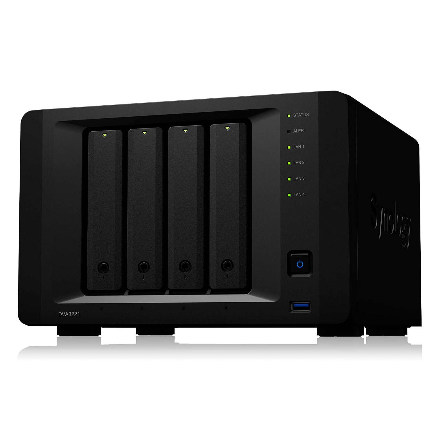 Server Nas Synology Deep Learning Nvr Dva3221 Ddr4 Intel Atom C3538 De 4 Bahías, Color Negro