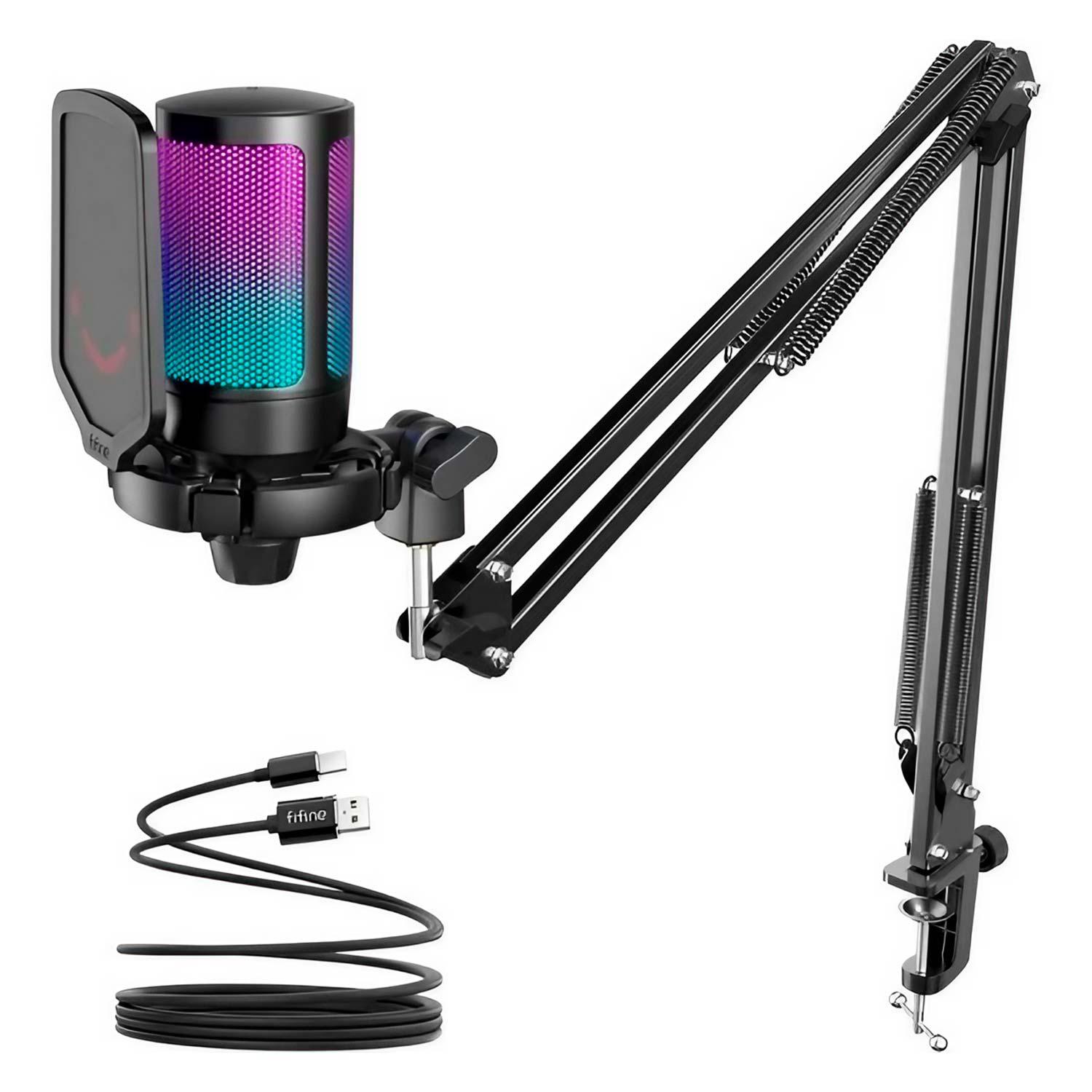 Microfono Usb Para Juegos Fifine Ampligame A6t Rgb - Negro