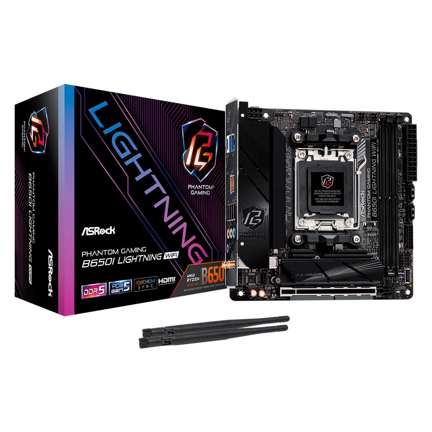 Placa Madre Asrock B650i Lightning Wifi Con 2 Ranuras Ddr5 Y Chipset Amd B650 Mini Itx