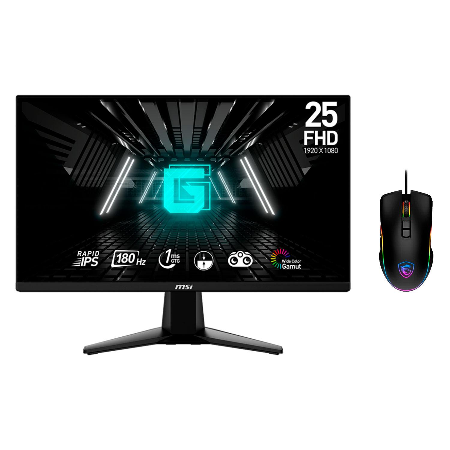 Monitor Para Juegos Ips Full Hd De 24,5" Y 180 Hz Msi G255f Con Ratón, Color Negro
