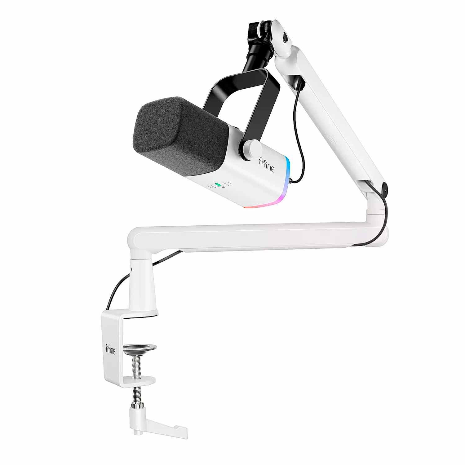 Kit De Micrófono Dinámico Rgb De 16 Khz Fifine Ampligame Tam8w - Blanco