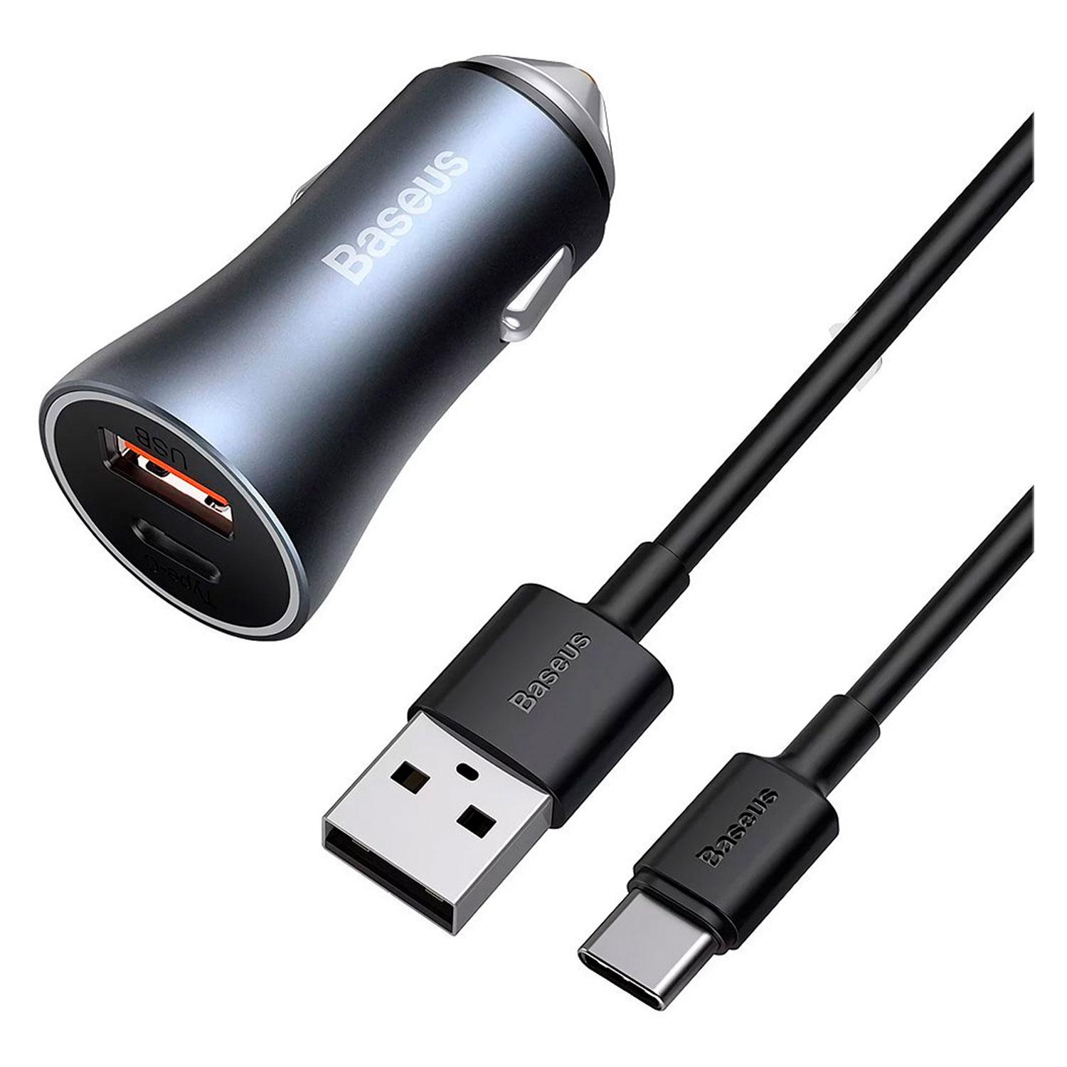 Cargador Vehicular Baseus Tzccjd-0g Usb-a/usb-c + Cable Usb-c - Negro
