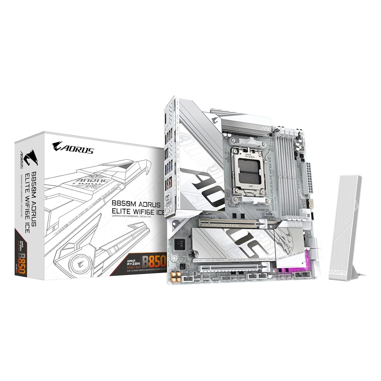 Placa Mãe Gigabyte B850M Aorus Elite WiFi6E Ice DDR5 Socket AM5 Chipset AMD B850 Micro ATX