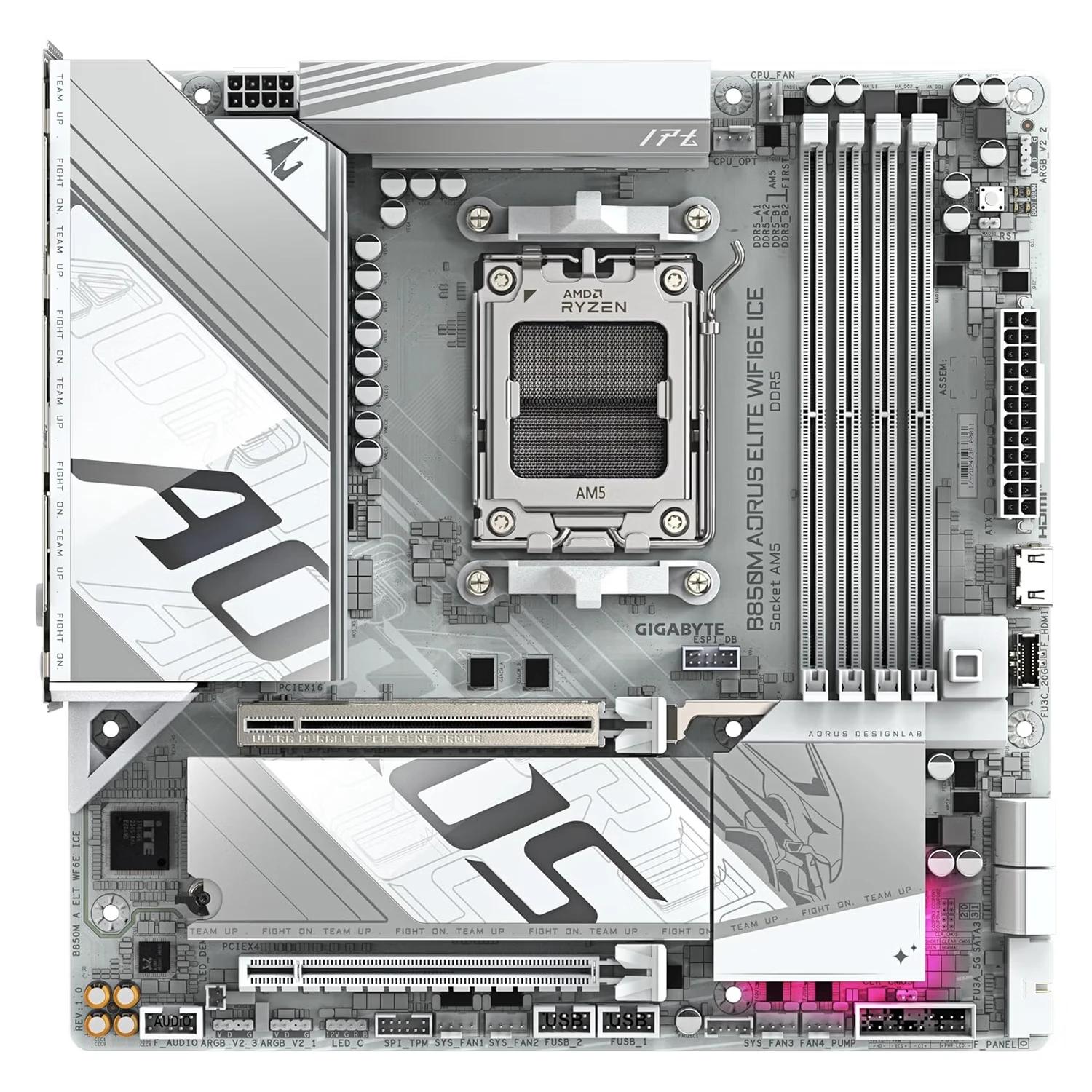 Placa Mãe Gigabyte B850M Aorus Elite WiFi6E Ice DDR5 Socket AM5 Chipset AMD B850 Micro ATX - Imagen 2