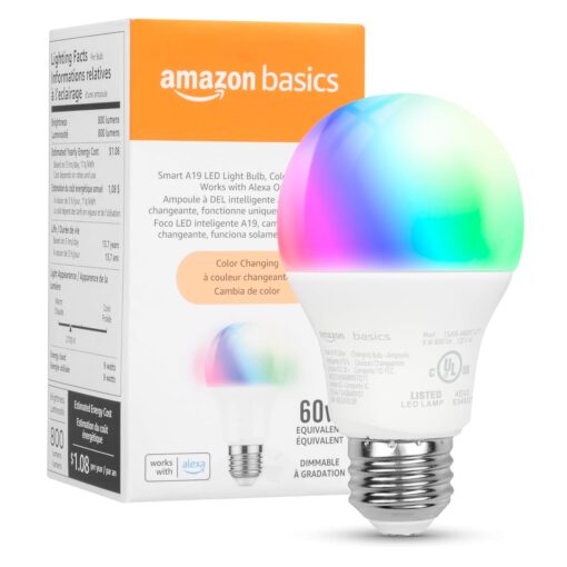 Lampara Amazon Basics Smart A19 LED Light Bulb Multicor 9W - Blanco