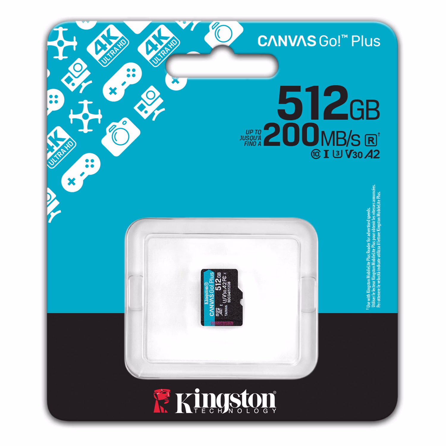 Tarjeta De Memoria Micro SD Kingston Canvas Go Plus 512GB 170Mbs - SDCG4/512G - Imagen 3