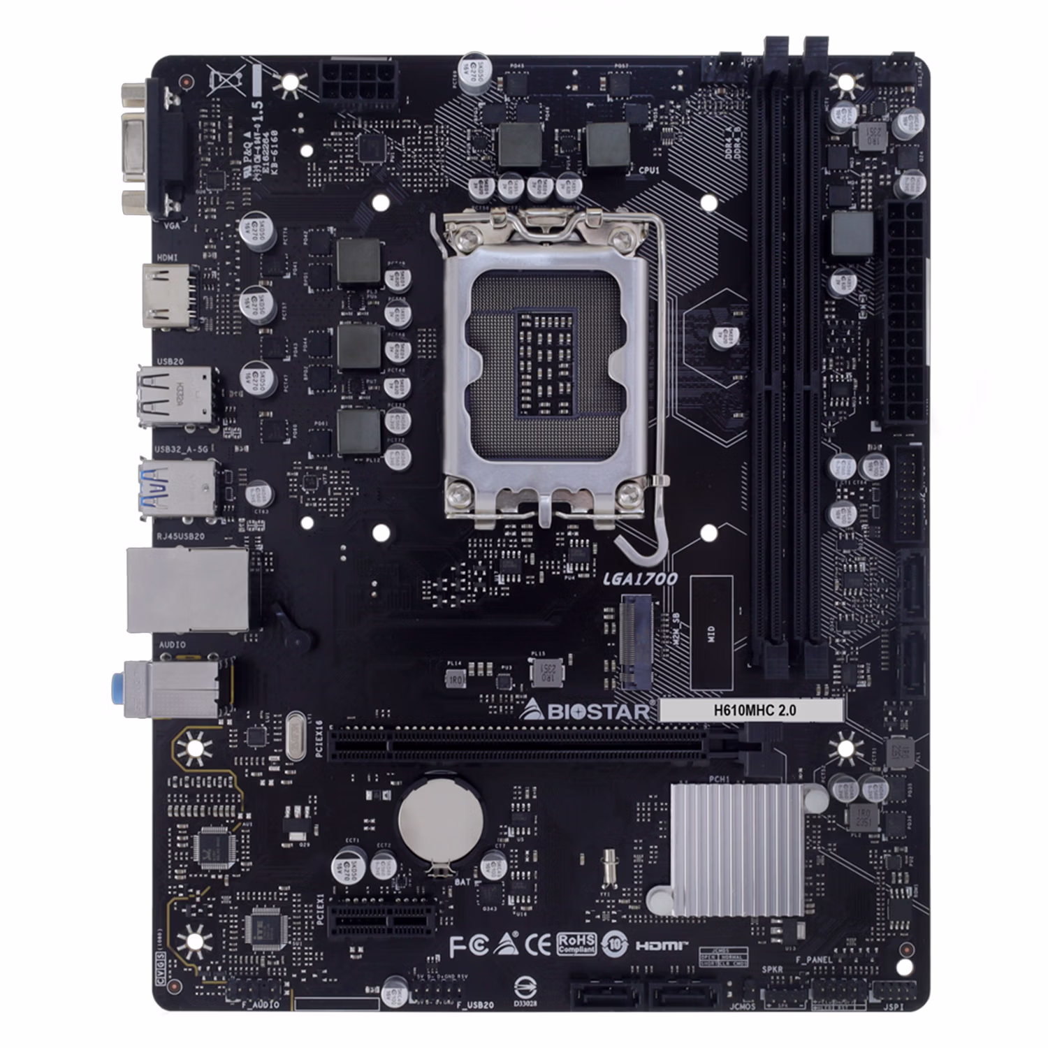 Alternative view of Placa Madre (1700) H610 Biostar H610mhc 2.0 2xddr4