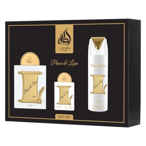Kit Lattafa Peace & Love Gift Set Eau De Parfum Unisex - 3 Unidades