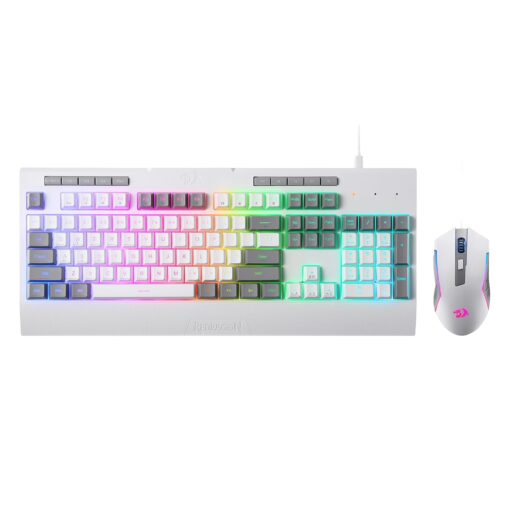 Kit Gamer Teclado Y Mouse Redragon S151w Rgb - Blanco Y Gris