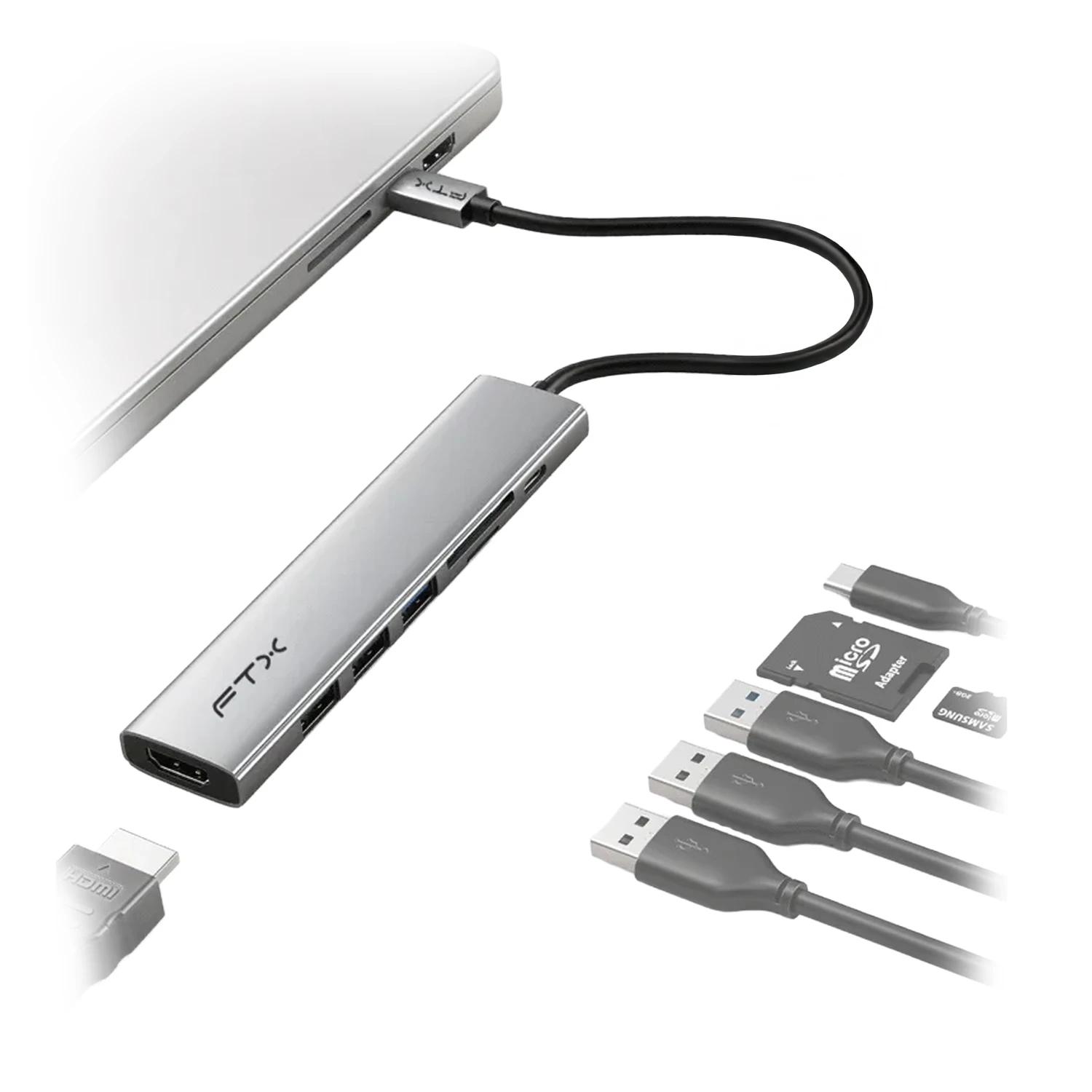 Adaptador Hub Ftx Hbp2-ag7 7 En 1 - Gris - Imagen 2