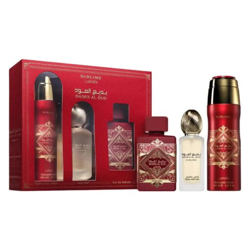 Kit Lattafa Bade'e Al Oud Sublime Eau De Parfum Unisex 100ml + Desodorante 200ml + Hair Mist 50ml