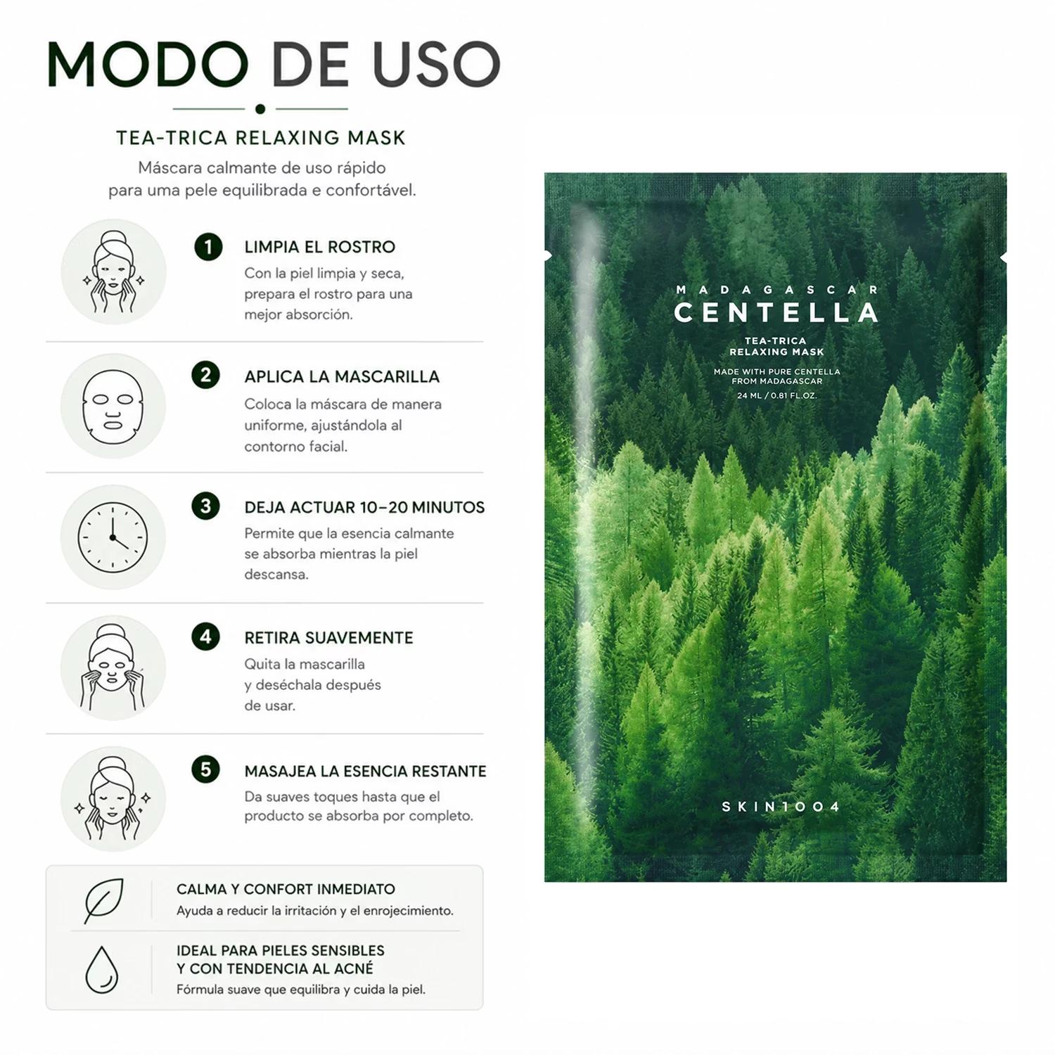 Máscara Facial SKIN1004 Madagascar Centella Tea-Trica Relaxing - 5 Unidades - Imagen 4