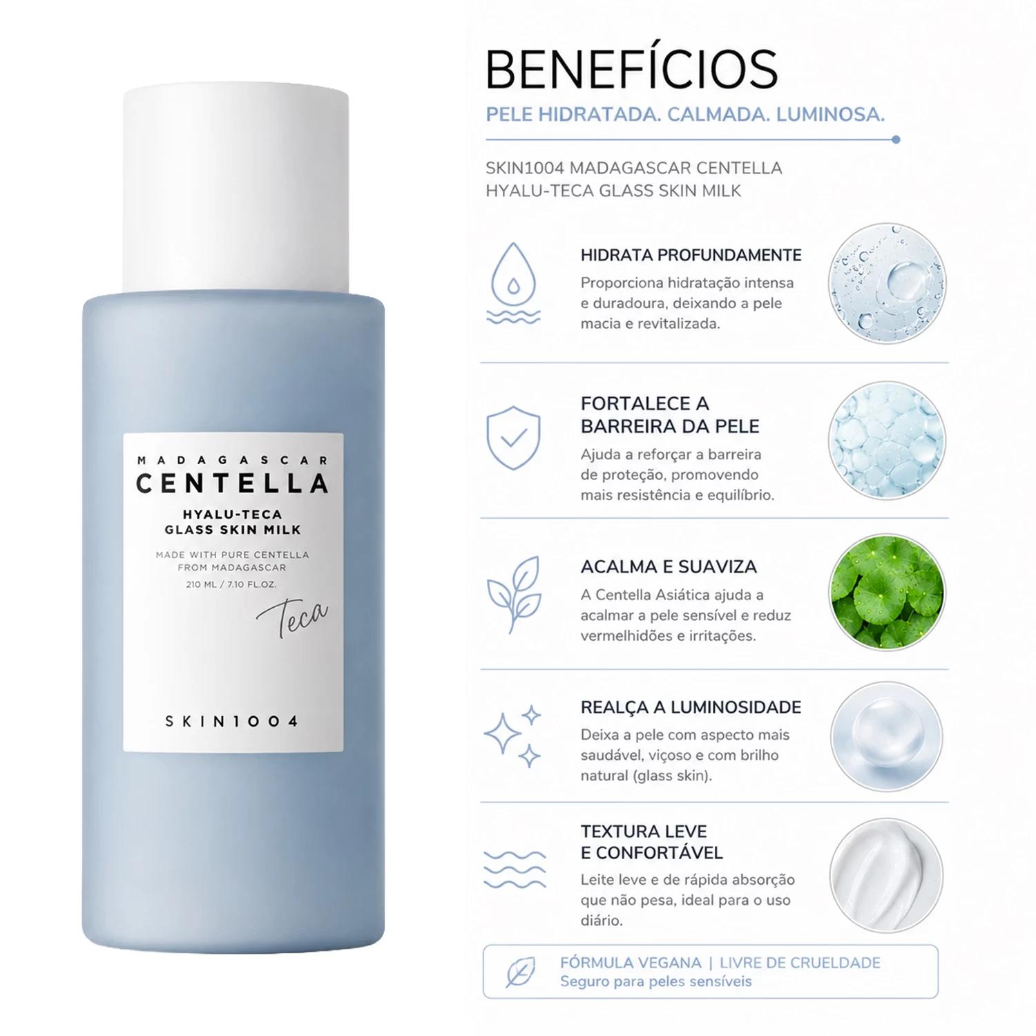 Creme Facial SKIN1004 Madagascar Centella Hyalu-Cica Glass Skin Milk 210ml - Imagen 3