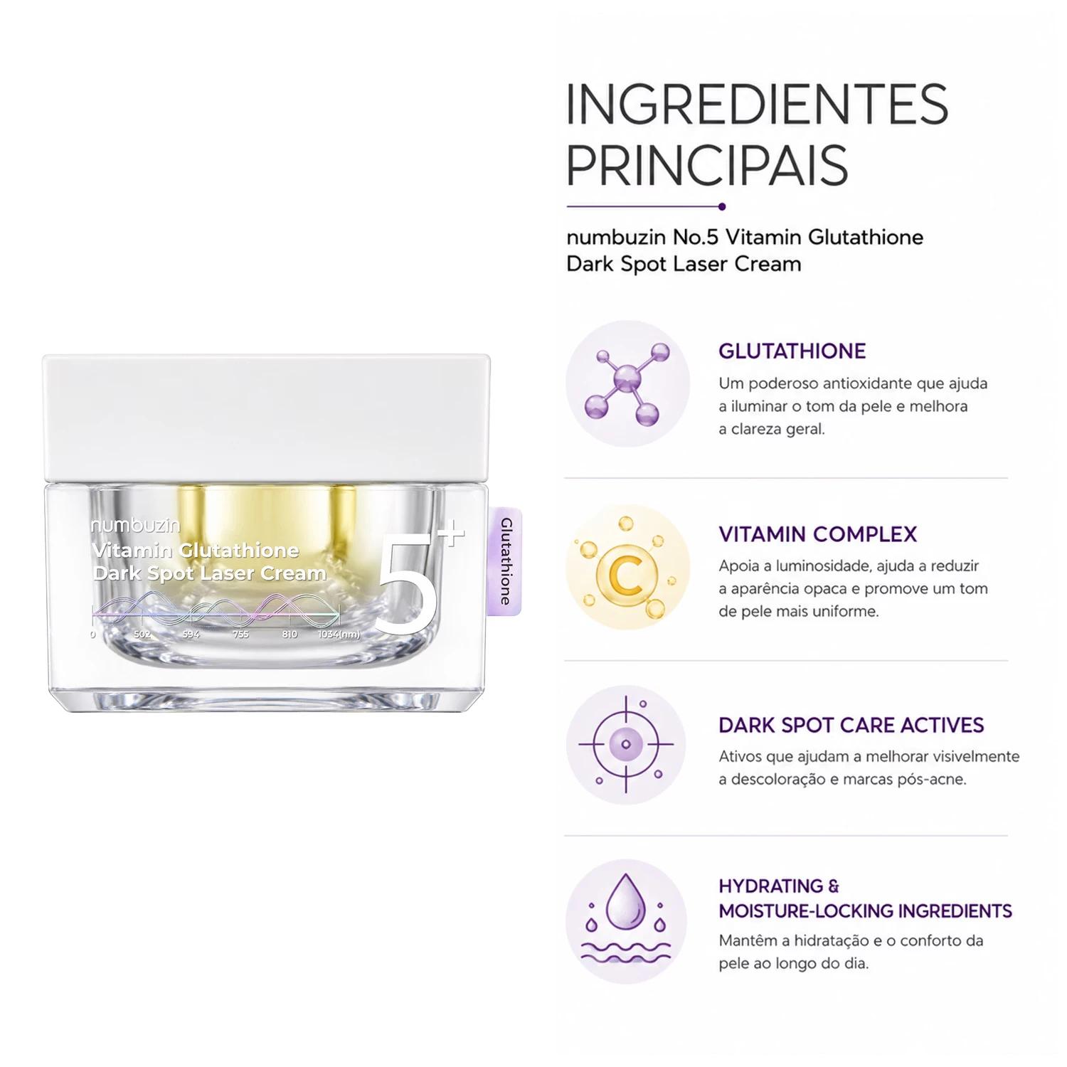Creme Facial Numbuzin No. 5+ Vitamin Glutathione Dark Spot Laser 50ml - Imagen 2