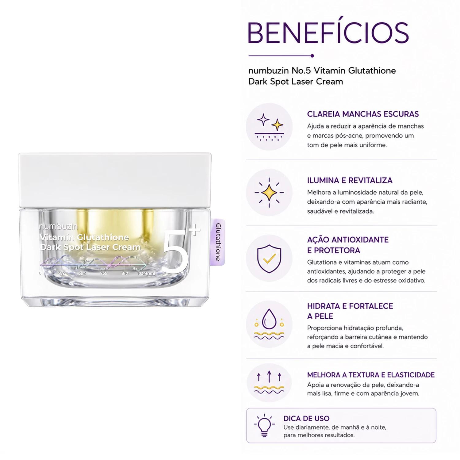 Creme Facial Numbuzin No. 5+ Vitamin Glutathione Dark Spot Laser 50ml - Imagen 3
