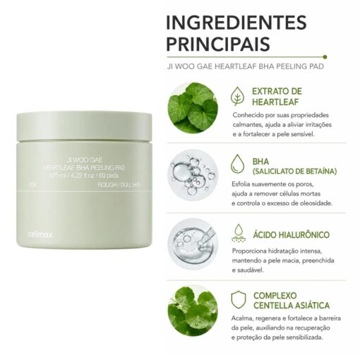 Alternative view of Pads Faciales Celimax Ji Woo Gae Heartleaf Bha Peeling - 60 Unidades