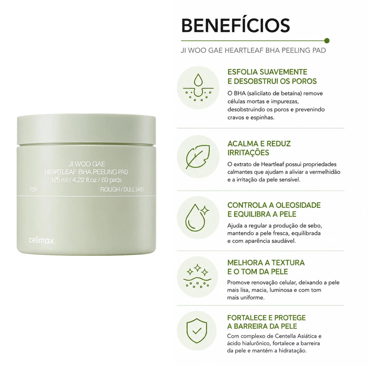 Pads Faciales Celimax Ji Woo Gae Heartleaf Bha Peeling - 60 Unidades - Imagen 3