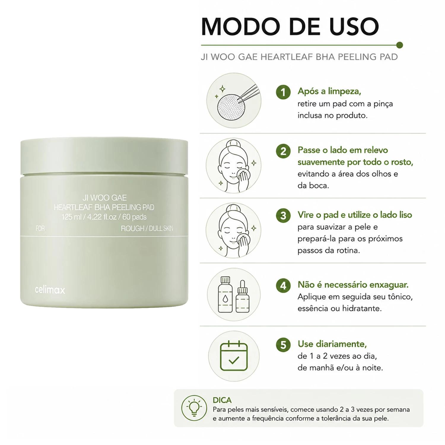 Pads Faciales Celimax Ji Woo Gae Heartleaf Bha Peeling - 60 Unidades - Imagen 4