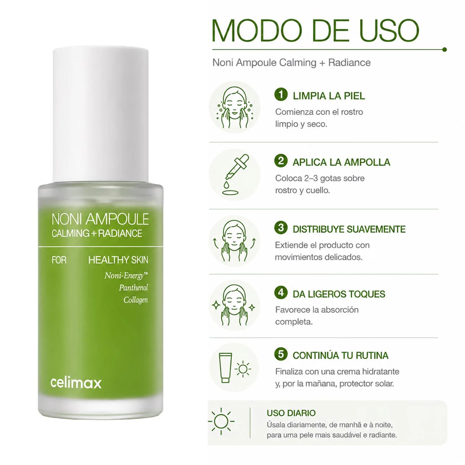 Tónico Facial Celimax Noni Ampoule Calming + Radiance 30ml - Imagen 4