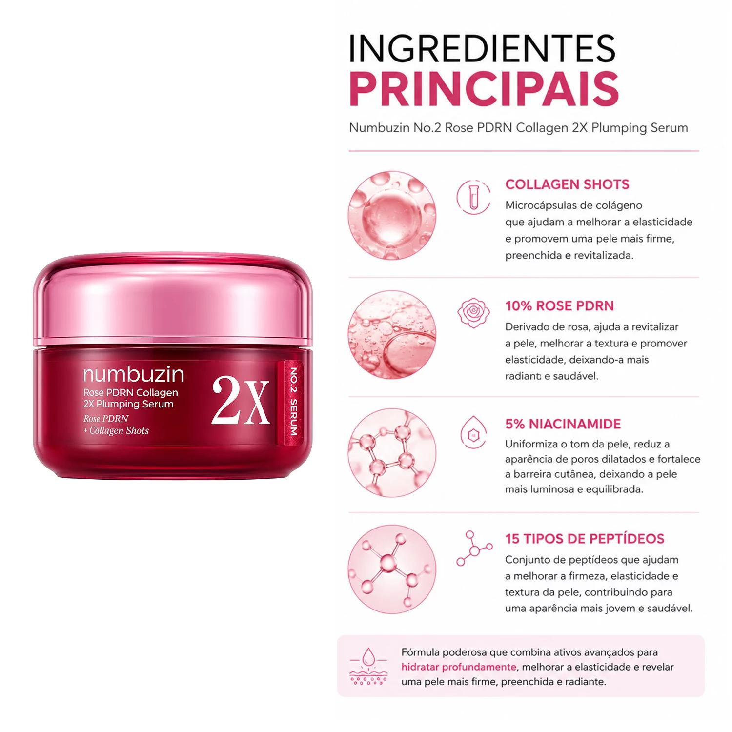 Sérum Facial Numbuzin No. 2 Rose PDRN Collagen 2x Plumping 30ml - Imagen 2