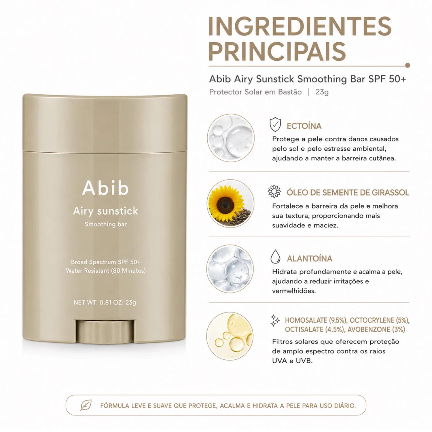 Protetor Solar Abib Airy sunstick Smoothing Bar SPF50+ 23g - Imagen 2