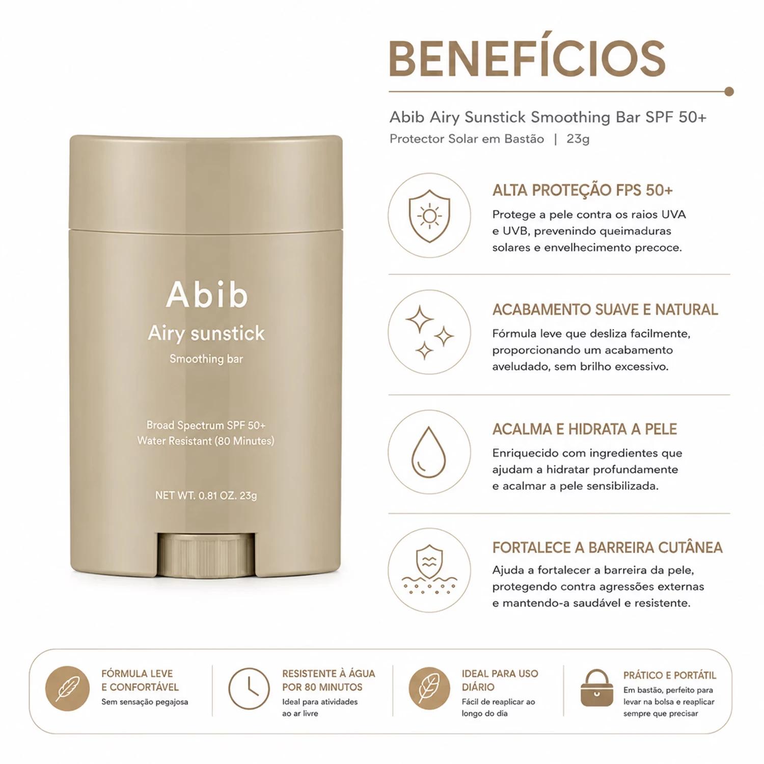 Protetor Solar Abib Airy sunstick Smoothing Bar SPF50+ 23g - Imagen 3