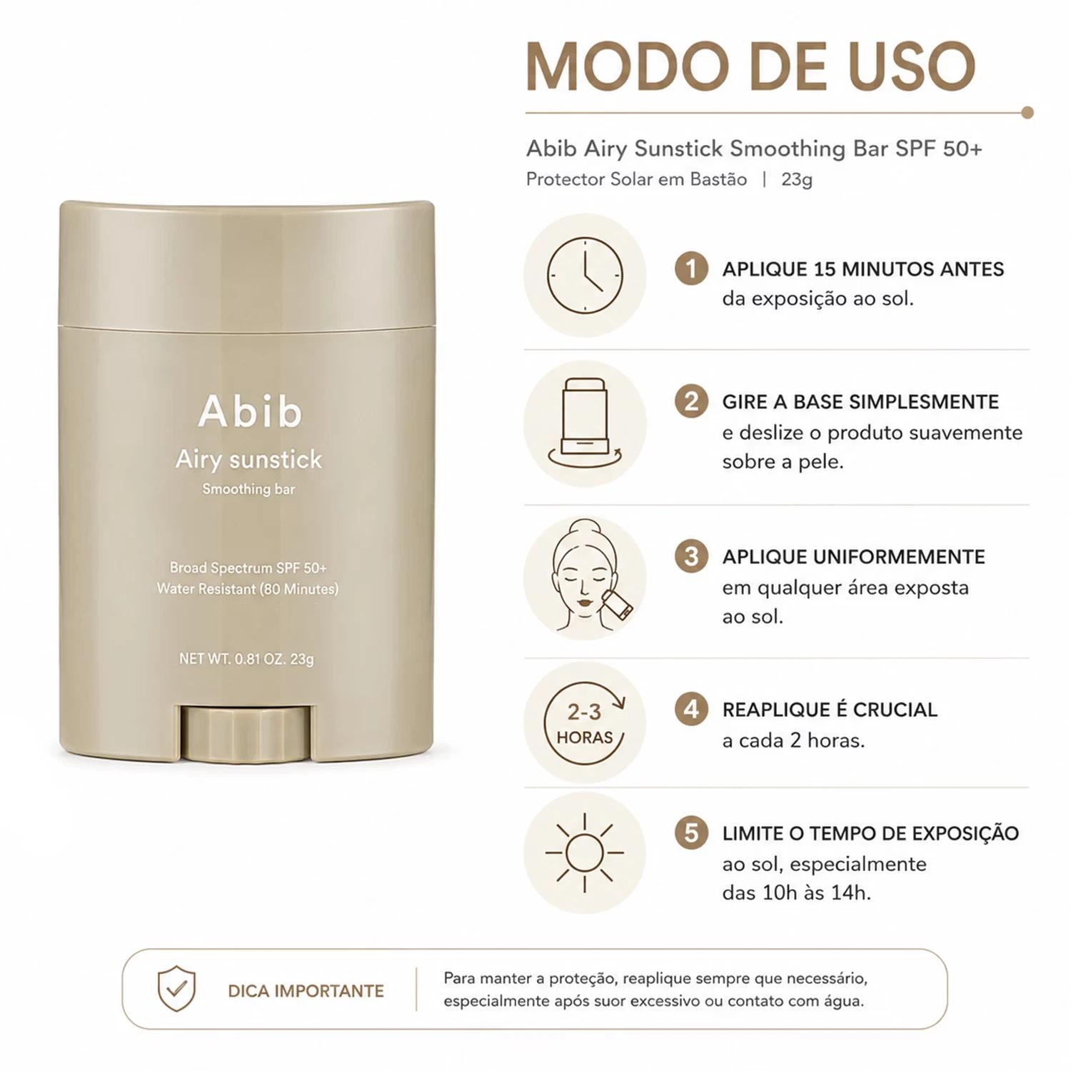 Protetor Solar Abib Airy sunstick Smoothing Bar SPF50+ 23g - Imagen 4