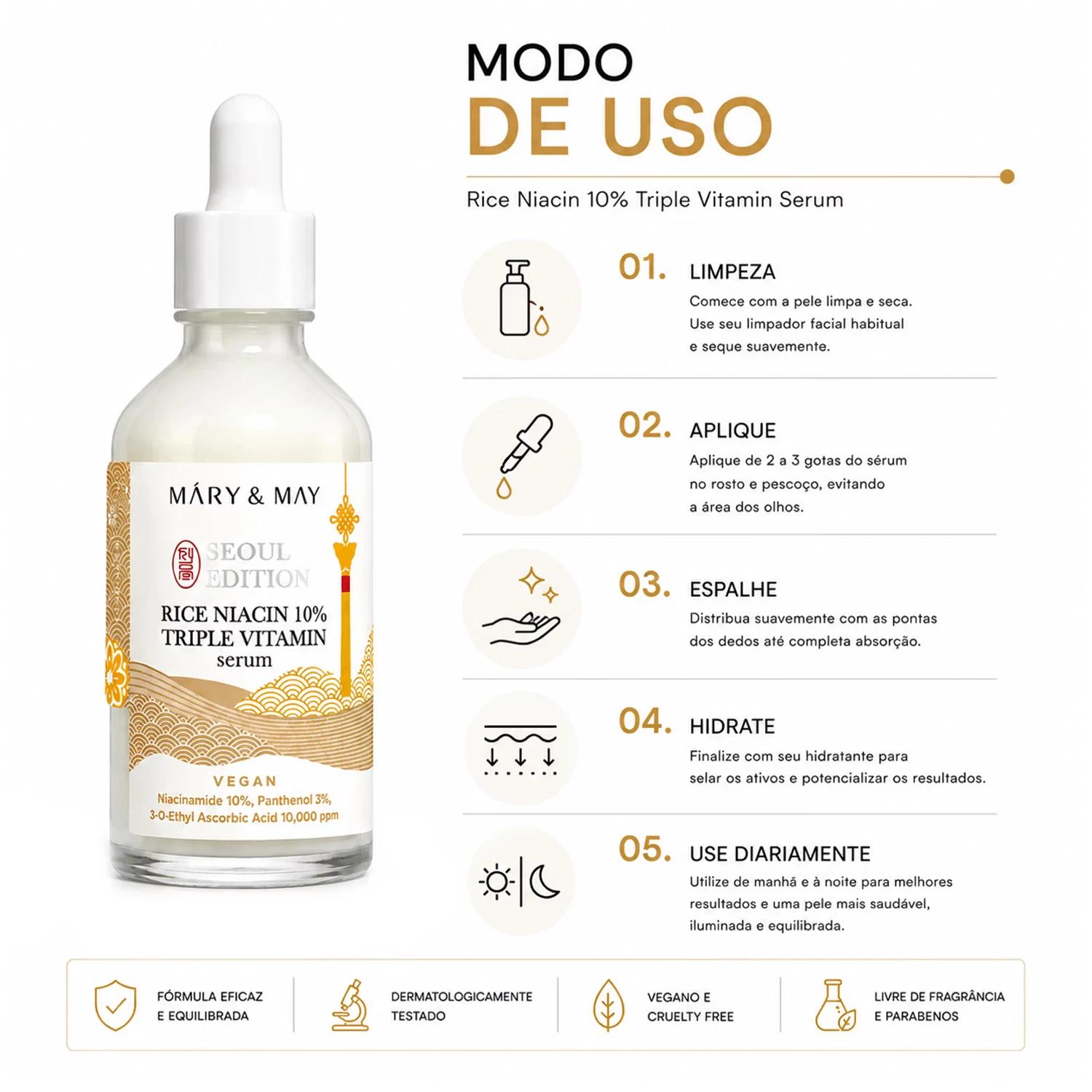 Sérum Facial Mary & May Seoul Edition Rice Niacin 10% Triple Vitamin 80ml - Imagen 4