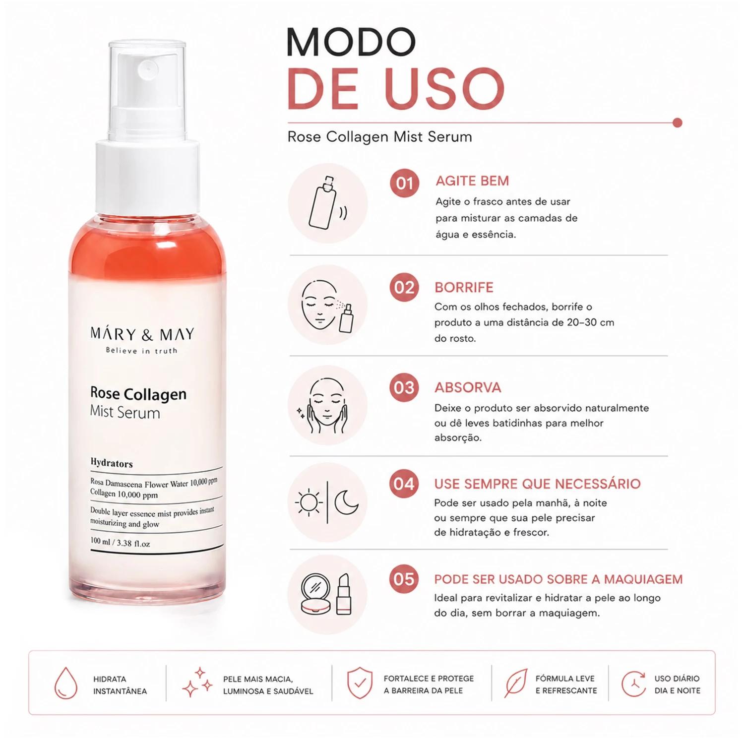 Sérum Facial Mary & May Rose Collagen Mist 100ml - Imagen 4