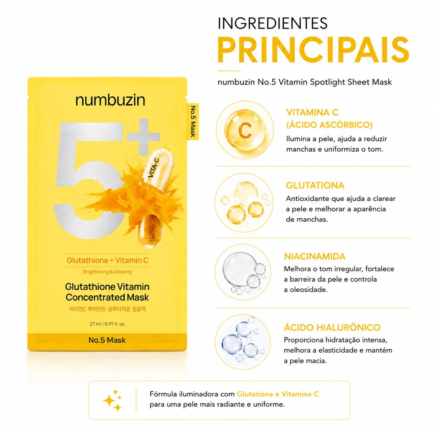 Máscara Facial Numbuzin No. 5+ Glutathione Vitamin Concentrated Mask 27ml - Imagen 2