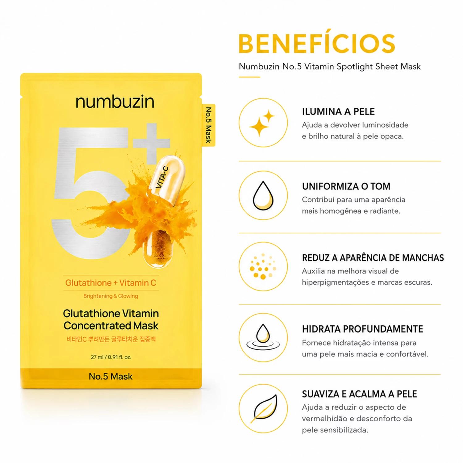 Máscara Facial Numbuzin No. 5+ Glutathione Vitamin Concentrated Mask 27ml - Imagen 3
