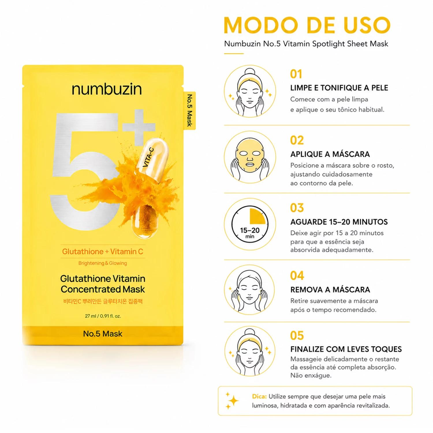 Máscara Facial Numbuzin No. 5+ Glutathione Vitamin Concentrated Mask 27ml - Imagen 4