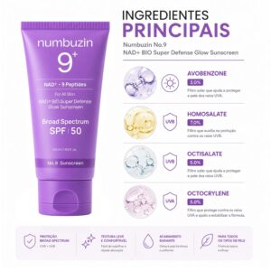 Protector Solar Facial Numbuzin No. 9 NAD+ Bio Super Defense Glow SPS 50 50ml - Imagen 2