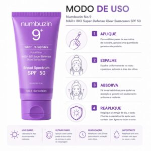 Protector Solar Facial Numbuzin No. 9 NAD+ Bio Super Defense Glow SPS 50 50ml - Imagen 4