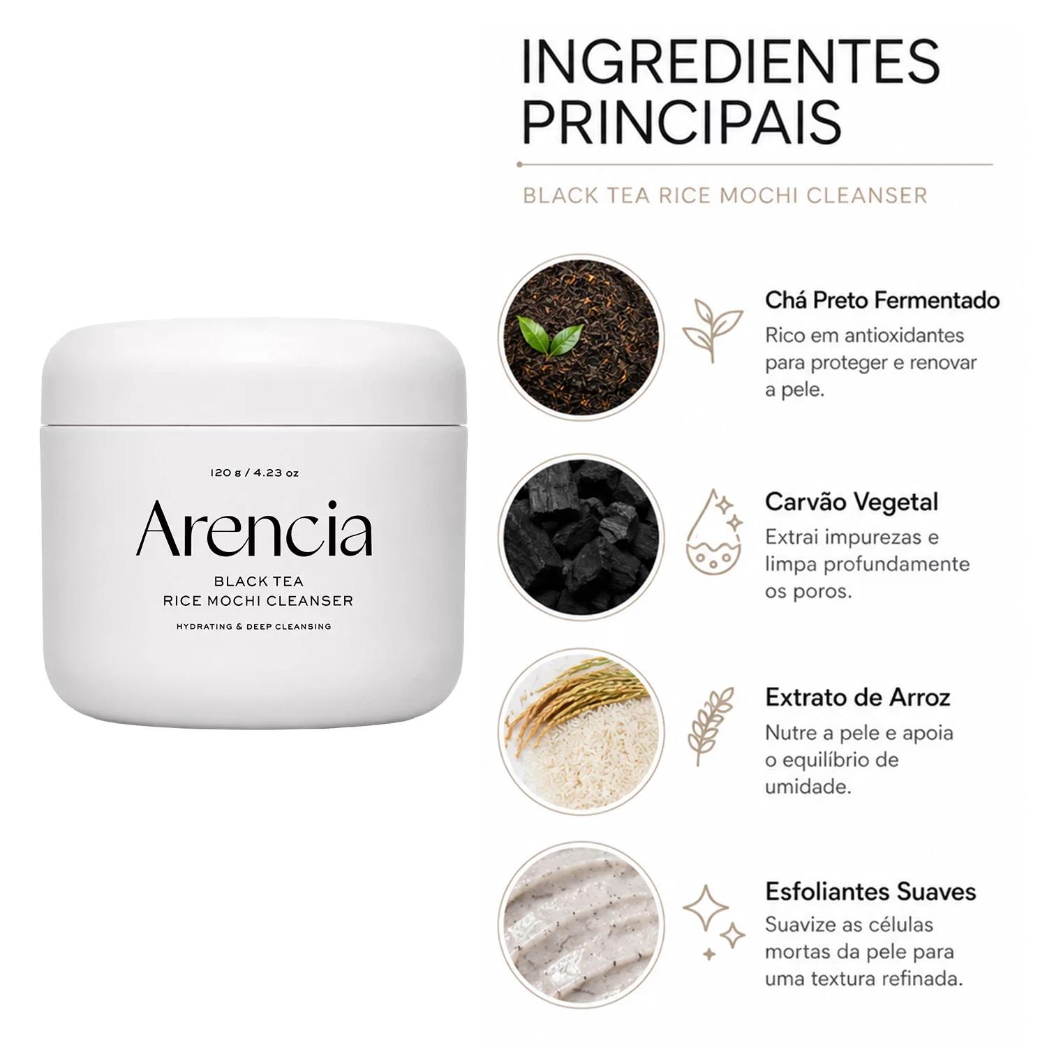Gel De Limpieza Facial Arencia Black Tea Rice Mochi Cleanser 120g - Imagen 2