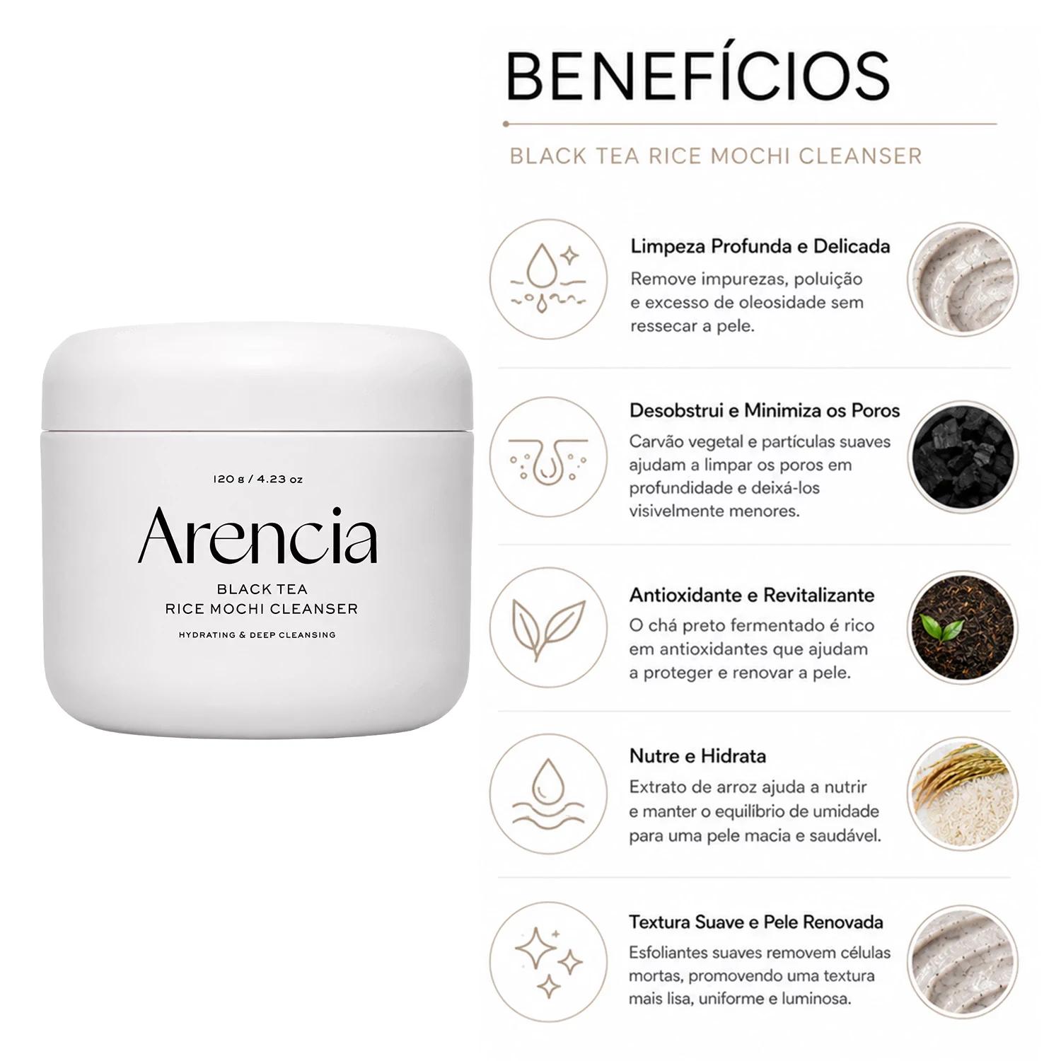 Gel De Limpieza Facial Arencia Black Tea Rice Mochi Cleanser 120g - Imagen 3