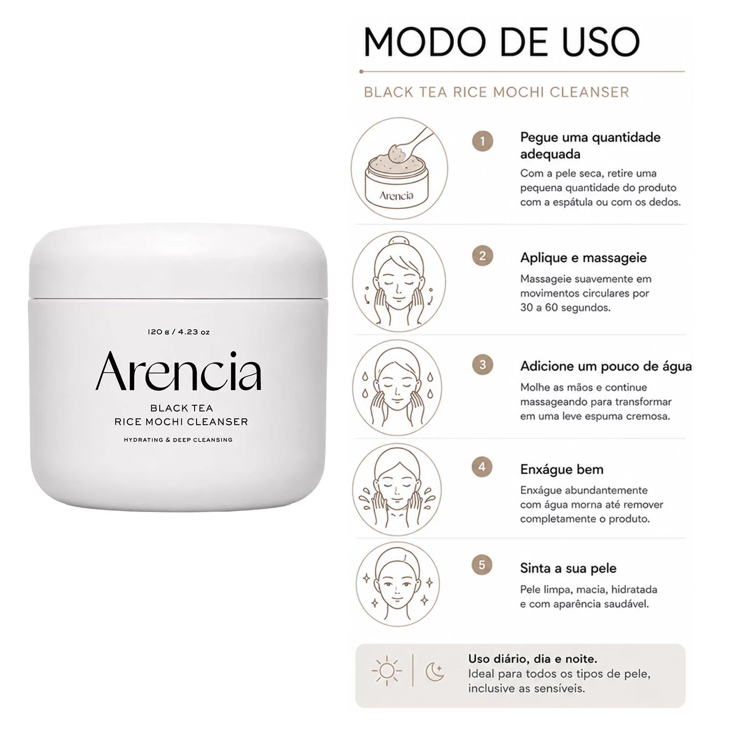 Gel De Limpieza Facial Arencia Black Tea Rice Mochi Cleanser 120g - Imagen 4