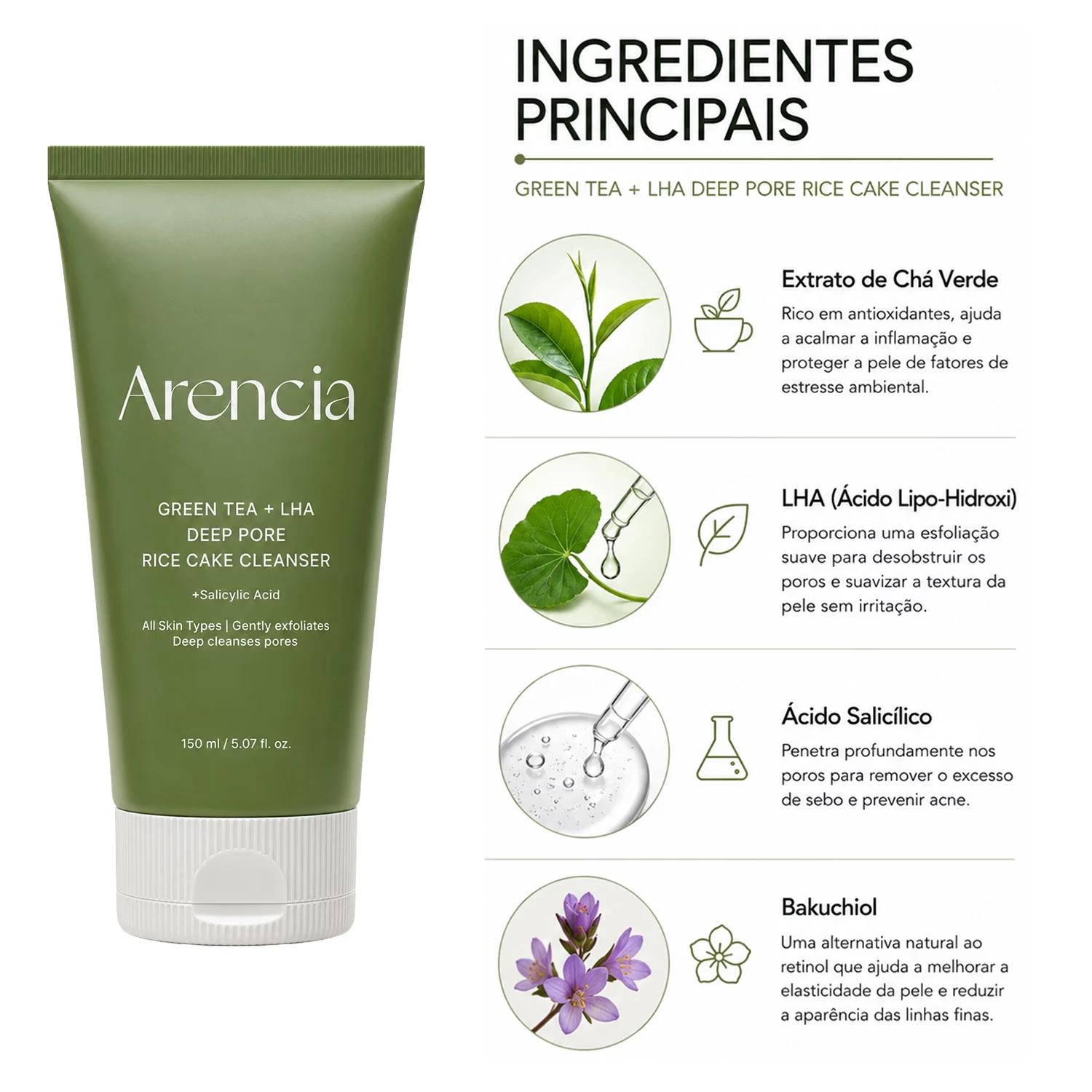 Gel De Limpieza Facial Arencia Green Tea + LHA Deep Pore Rice Cake Cleanser 150g - Imagen 2