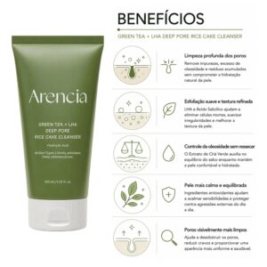 Gel De Limpieza Facial Arencia Green Tea + LHA Deep Pore Rice Cake Cleanser 150g - Imagen 3