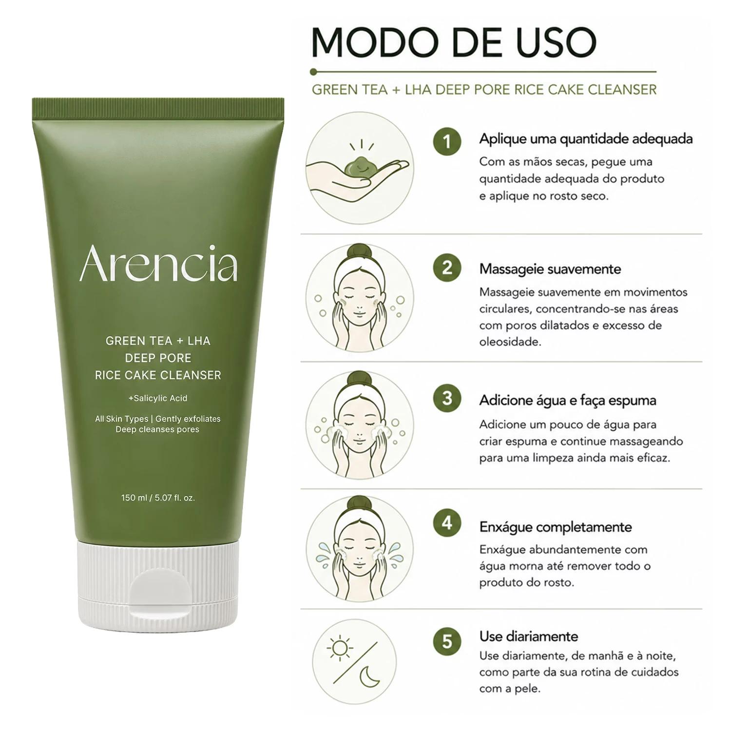 Gel De Limpieza Facial Arencia Green Tea + LHA Deep Pore Rice Cake Cleanser 150g - Imagen 4
