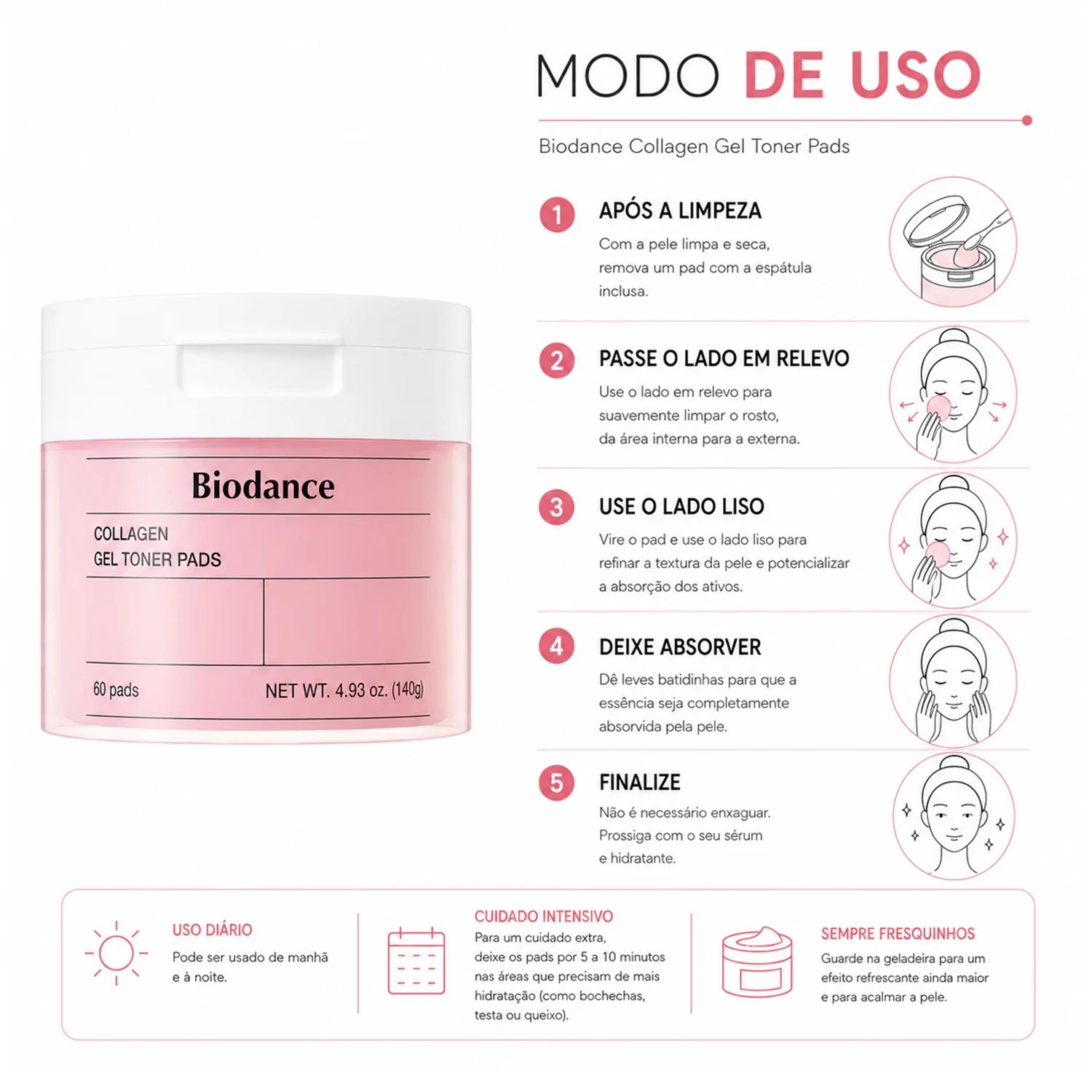 Pads Faciais Biodance Collagen Gel Toner 60 Unidades - Imagen 4